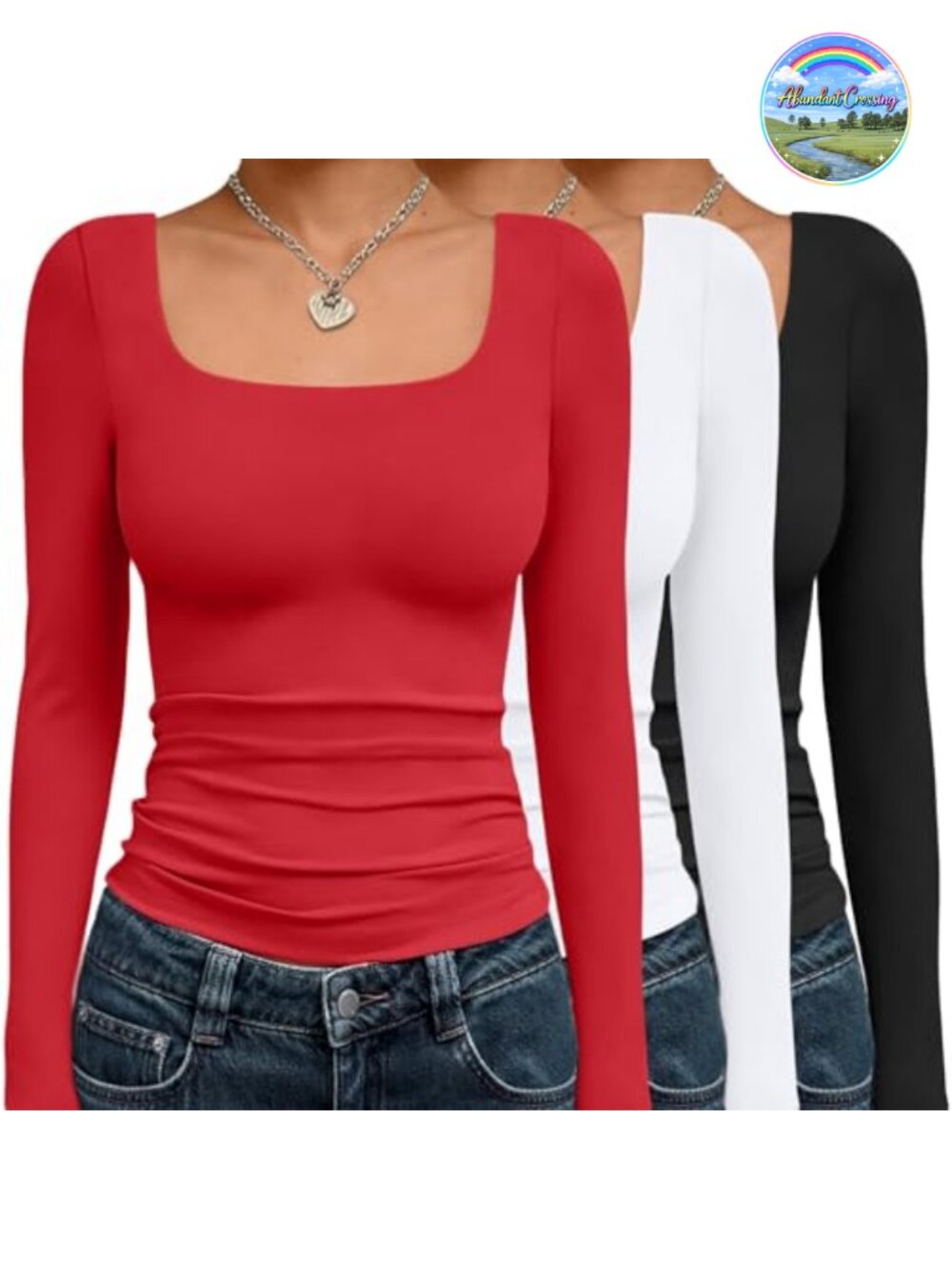 3 Pack Womens Long Sleeve Scoop Neck Slim Fit T Shirts 88% Polyester 12% Spandex